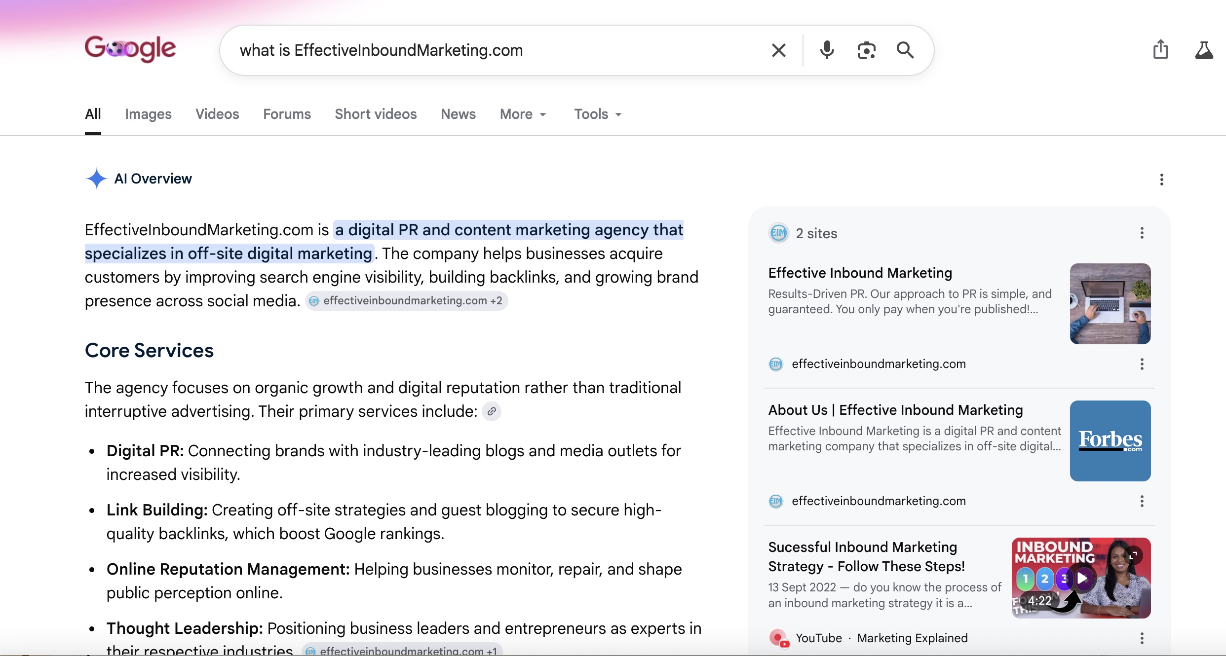 Google AI Overview result for Effective Inbound Marketing