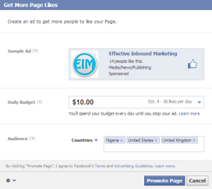 promote your page with facebook ads