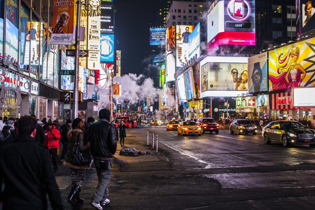 Busy street at night